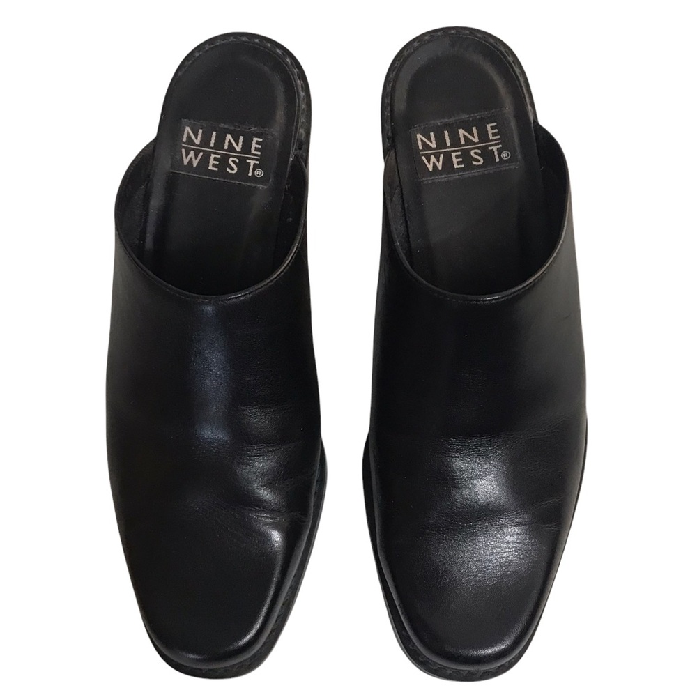 Nine West Black Leather Mules size 6